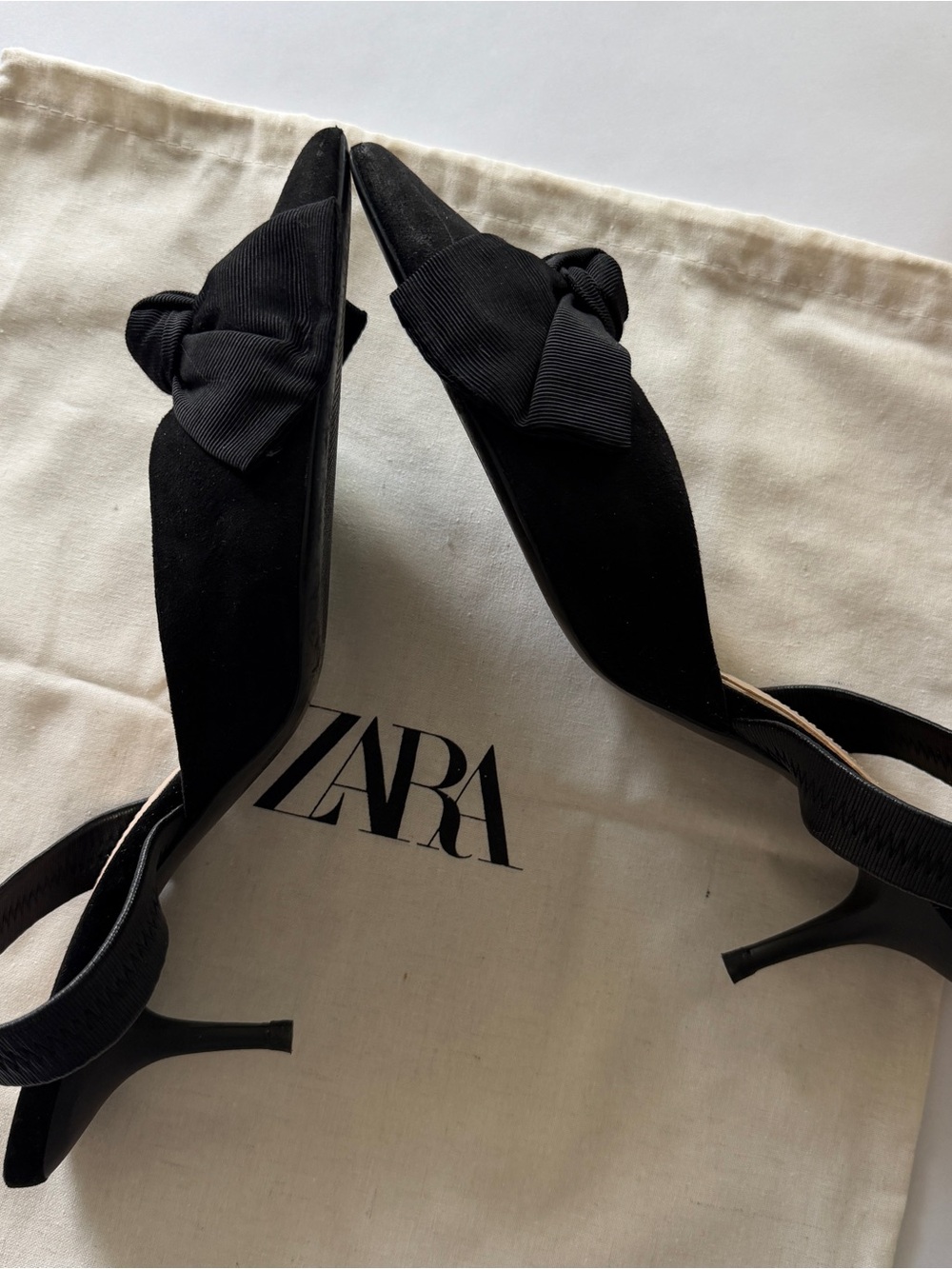 Zara Basic Black Slingback Pumps Bow Pointed Toe EU 39 US 8 - Picture 10 of 10